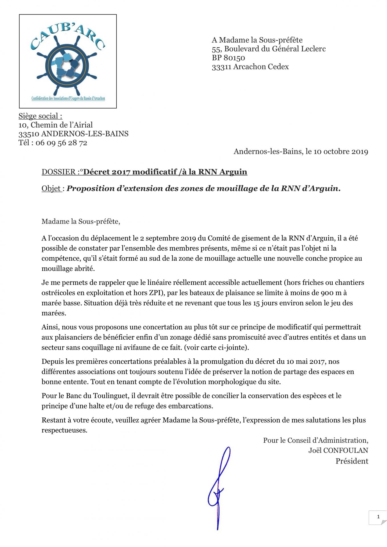 Lettre prefet proposition mouillage